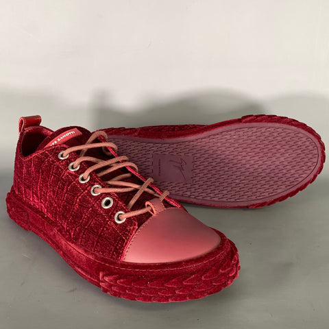 GIUSEPPE ZANOTTI Size 10 Burgundy Multi-Color Embossed Velvet Low Top Sneakers