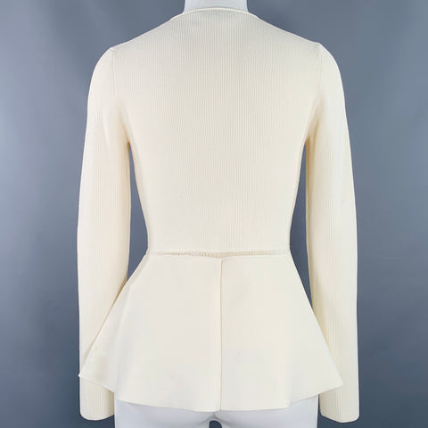 THEORY Size M Peplum Compact Crepe Cream Viscose Blend Ribbed Casual Top