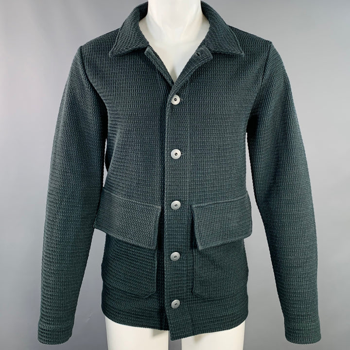 S.N.S HERNING Size M Green Waffle Knit Virgin Wool Buttoned Jacket