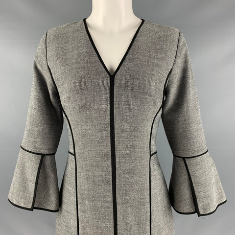ELIE TAHARI Talla 4 Vestido de manga 3/4 con mezcla de poliéster blanco y negro