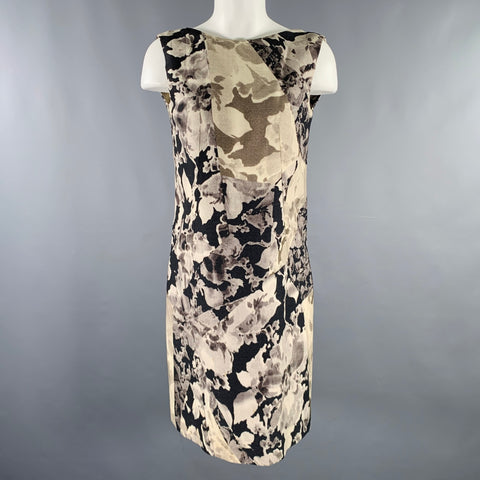 DRIES VAN NOTEN Size 6 Grey Olive Wool Silk Marbled Open Back Dress