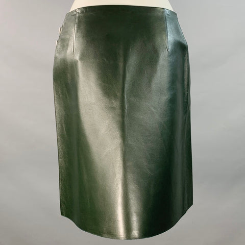 RALPH LAUREN COLLECTION Pre-Fall 2025 Size 4 Kyler Green Moss Leather Lambskin Buckle Mini Skirt