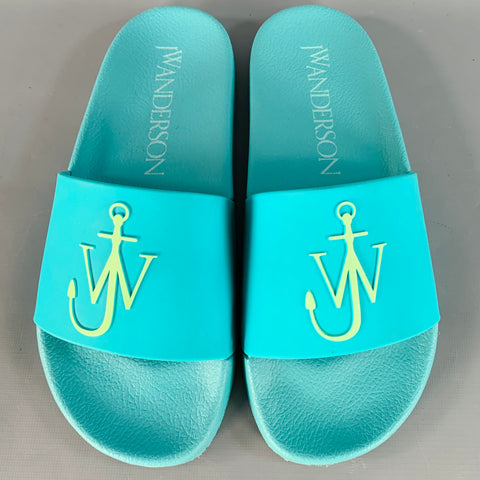 J.W.ANDERSON Size 9 Blue Green Anchor Logo Acetate Pool Slide Sandals
