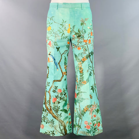GUCCI SS16 Size 42 Green Multi Color Floral Cotton Slim Fit Notch Lapel Suit