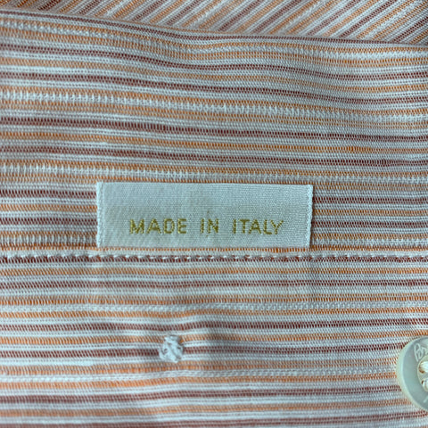 BRIONI Size L Orange Purple Pinstripe Linen Button Up Long Sleeve Shirt