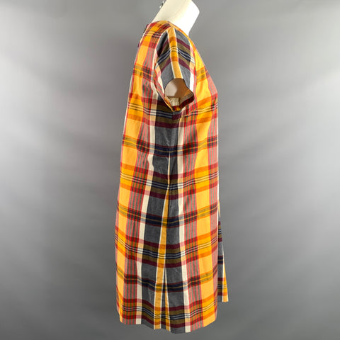 BLACK FLEECE Size 8 Yellow red multi Cotton Plaid A-Line Dress