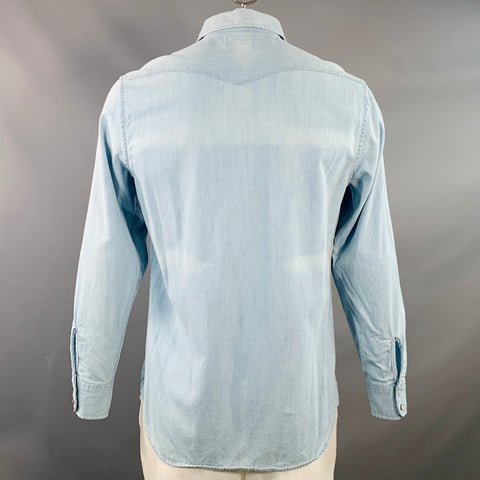 TAYLOR STITCH Size L Blue Wash Cotton Snaps Western Long Sleeve Shirt