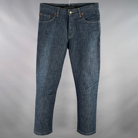 GUCCI Size 28 Blue Contrast Stitch Cotton Straight Button Fly Jeans