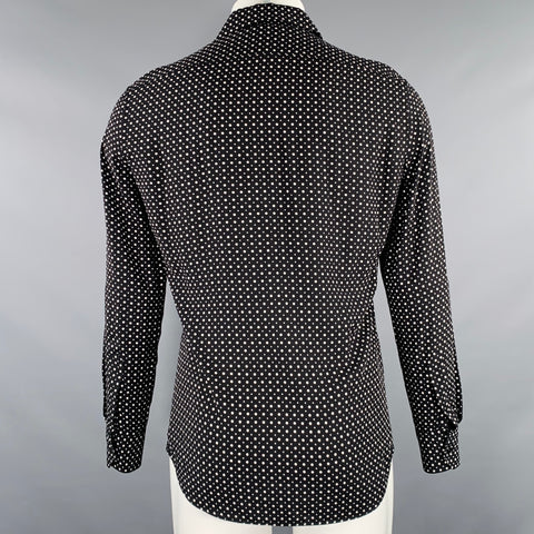 CELINE Size XS Black White Dots Viscose Button Up Long Sleeve Shirt