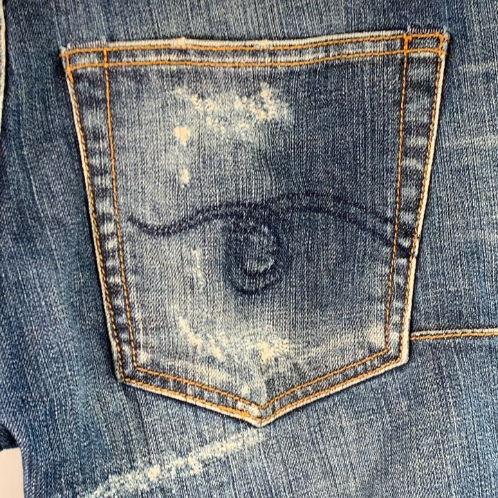 R13 SS15 Size 31 Blue Distressed Cotton Blend Slim Tapered Jeans