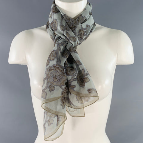 GIORGIO ARMANI Grey Blue Floral Silk Scarf Shawl
