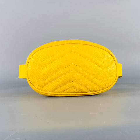 Sac Ceinture en Cuir Grainé Galet Chevron Moutarde Jaune VINTAGE
