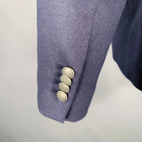 M & S LUXURY Size 38 Navy Twill Wool Blend Notch Lapel Sport Coat