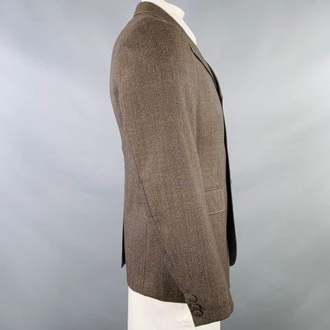 PRADA Size 42 Brown Mustard Window Pane Single Breasted Sport Coat