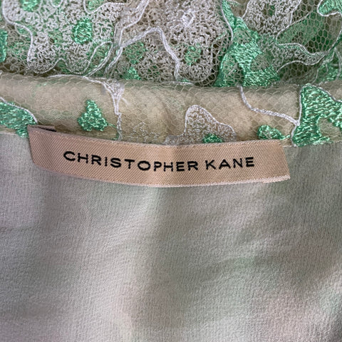 CHRISTOPHER KANE Size 6 Green Cream Silk Pleated Above Knee Skirt