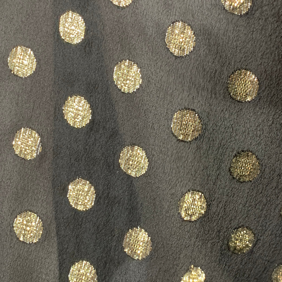 SAINT LAURENT 2018 Black Gold Dots Ruffled Metallic Chiffon Cape Dress Top