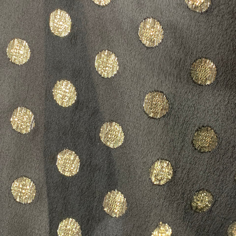 SAINT LAURENT 2018 Black Gold Dots Ruffled Metallic Chiffon Cape Dress Top