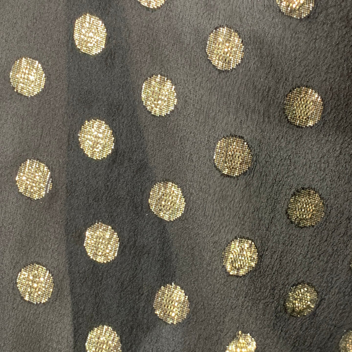 SAINT LAURENT 2018 Black Gold Dots Ruffled Metallic Chiffon Cape Dress Top