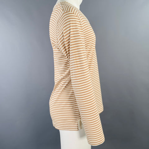DRIES VAN NOTEN Size S Beige Cream Stripe Cotton Blend Long Sleeve T-shirt