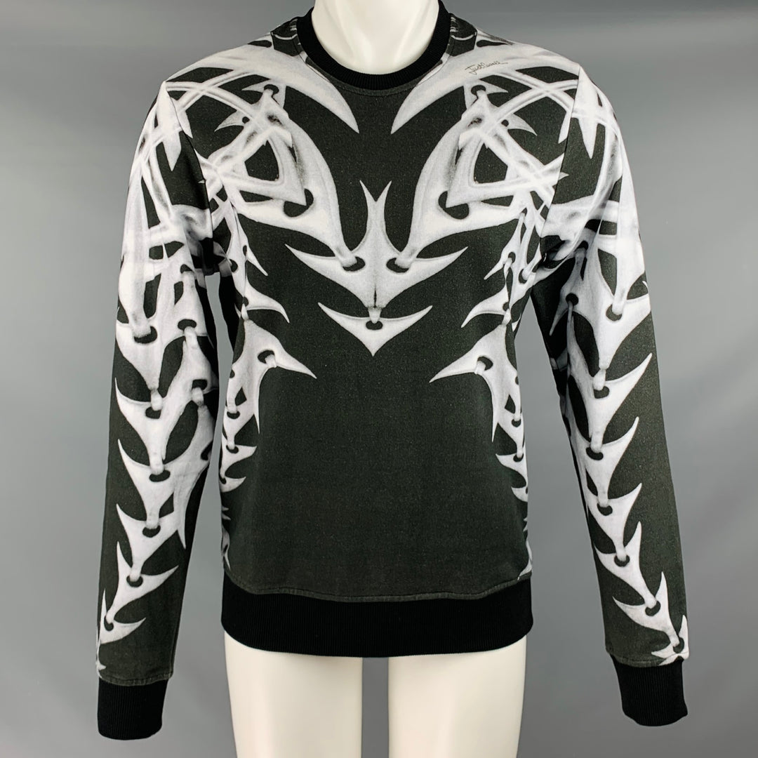JUST CAVALLI Size M 2015 Black White Graphic Cotton Crew Neck Sweatshirt