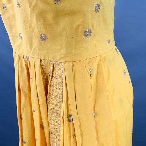GRETA PLATTRY Vintage Size M Yellow Gold Embroidered One Shoulder Dress
