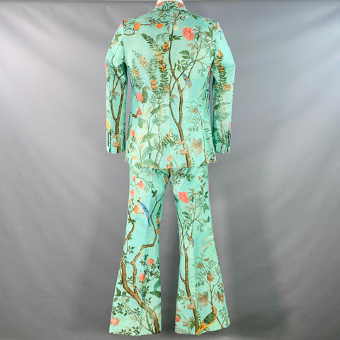 GUCCI SS16 Size 42 Green Multi Color Floral Cotton Slim Fit Notch Lapel Suit