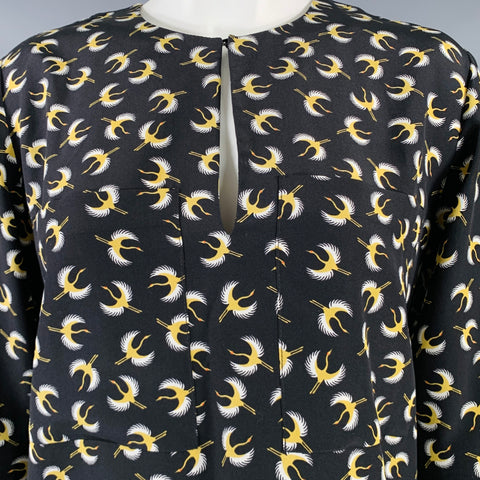 Blouse en soie DOROTHEE SCHUMACHER T2 noire et jaune à motifs oiseaux