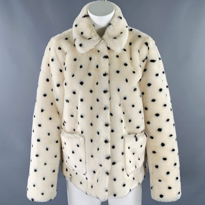 REBECCA TAYLOR Size S White Black Acrylic Dots Faux Fur Snaps Jacket