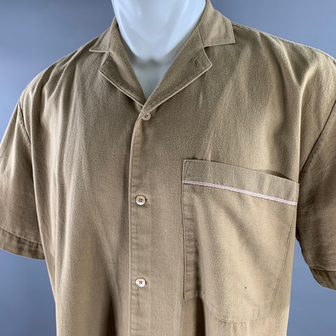 R. SWIADER Size S Camel Cotton Blend Cropped Camp Short Sleeve Shirt