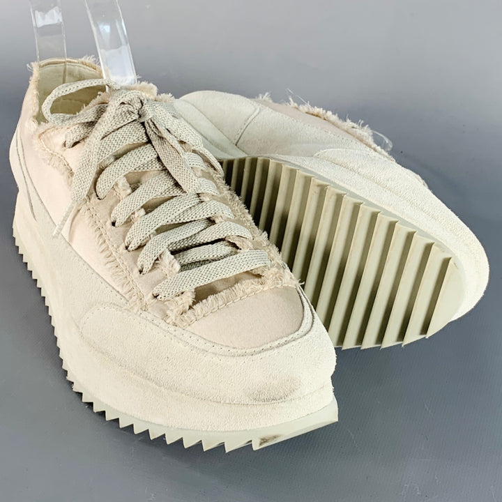 PEDRO GARCIA Size 6.5 Beige Grey Satin Suede Raw Edge Platform Sneakers