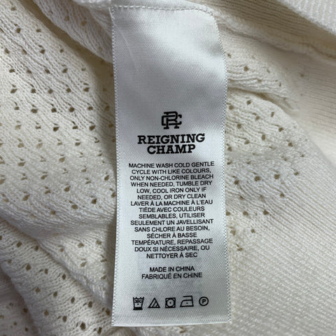 REIGNING CHAMP Size XL Victor Cream Mesh Knit Cotton Linen Open Collar Polo