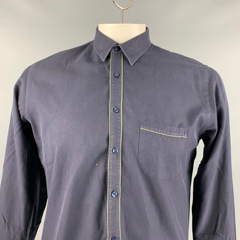 LY ADAMS Taille L Chemise à manches longues en coton à bordure contrastée vert marine