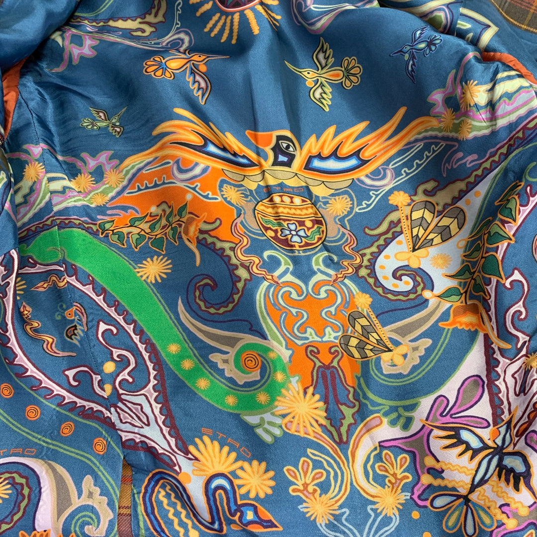 ETRO Size 38 Multi Color Plaid Linen Cotton Double Button Sport  