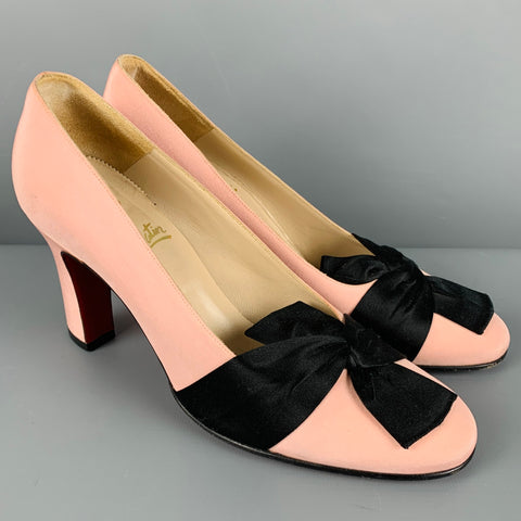 CHRISTIAN LOUBOUTIN Size 7.5 Pink Black Bow Pumps