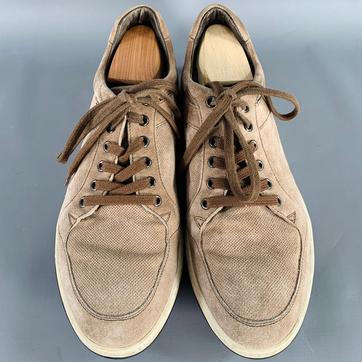 GIORGIO ARMANI Size 10 Brown Taupe Suede Low Top Sneakers