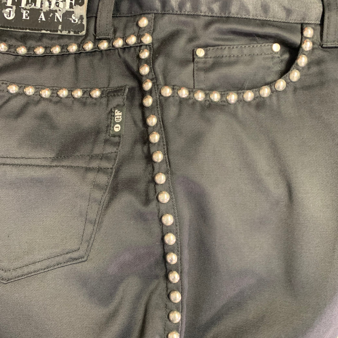 GIANFRANCO FERRE Size 32 Black Studded Cotton Blend Jean Cut Casual Pants