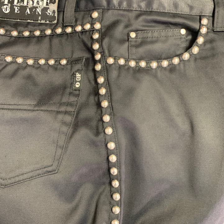 GIANFRANCO FERRE Size 32 Black Studded Cotton Blend Jean Cut Casual Pants