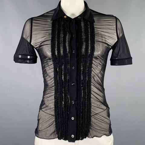 GAULTIER JEANS Chemise noire à volants en mélange de nylon, taille L