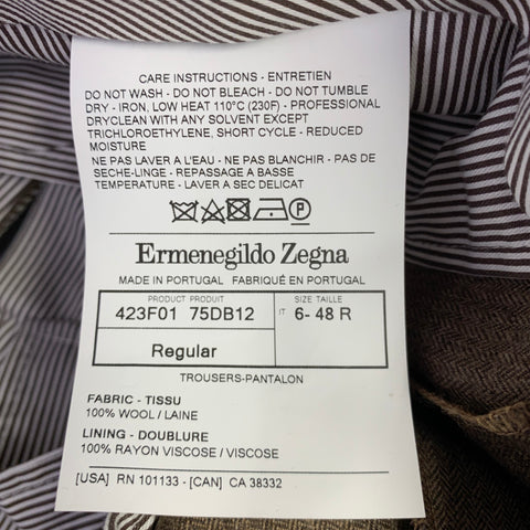 ERMENEGILDO ZEGNA Size 32 Brown Herringbone Wool Flat Front Casual Pants