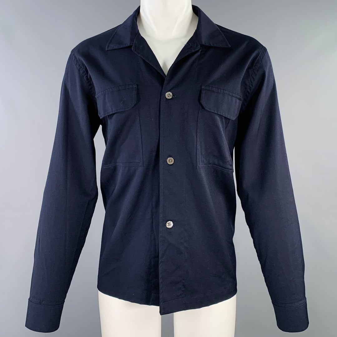 OUR LEGACY Size 40 Navy Virgin Wool Two Pockets Long Sleeve Shirt