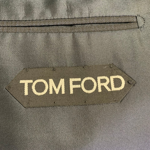 TOM FORD Size 44 Black Navy Checkered Wool Blend Sport Coat