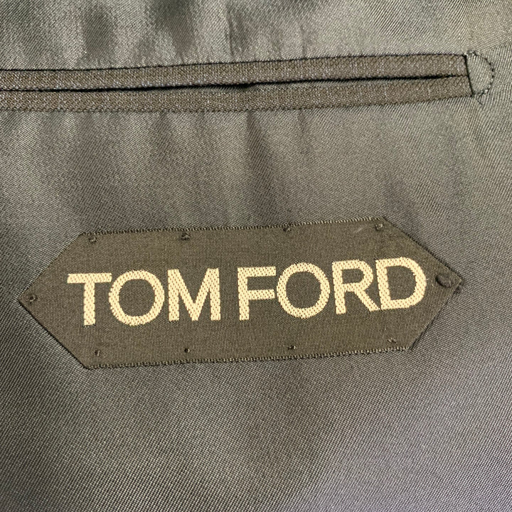 TOM FORD Size 44 Black Navy Checkered Wool Blend Sport Coat