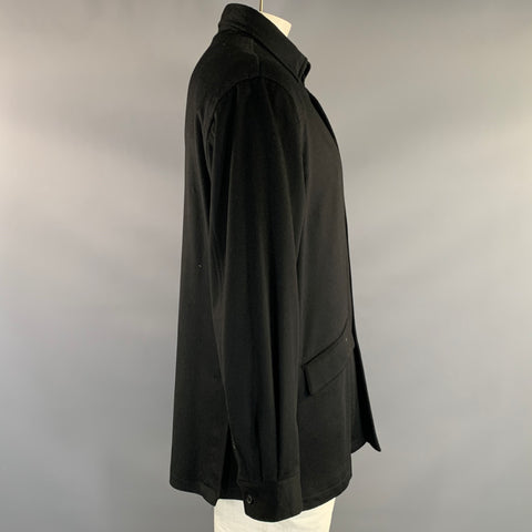 FACONNABLE Size XL Black Wool Button Up Coat