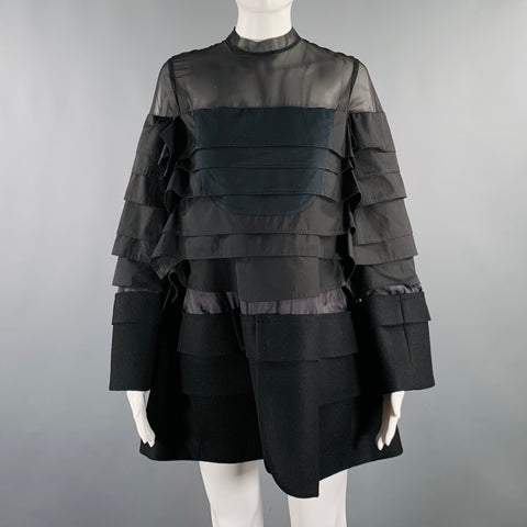 SACAI Size S Black Polyester Blend Long Sleeve Layered Dress