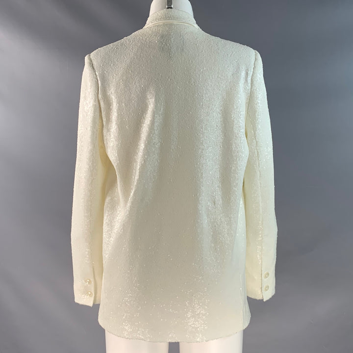 BLACK HALO Size S Beige Nylon Sequined Double Breasted Pants Suit