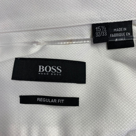 HUGO BOSS Size M White Textured Cotton Tuxedo French Cuffs Long Sleeve Shirt