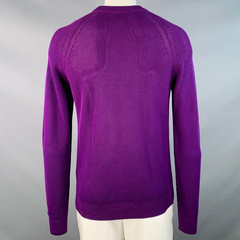 AMI by ALEXANDRE MATTIUSSI Size XL Purple Rib Knit Cotton Crew-Neck Sweater
