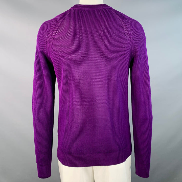 AMI by ALEXANDRE MATTIUSSI Size XL Purple Rib Knit Cotton Crew-Neck Sweater