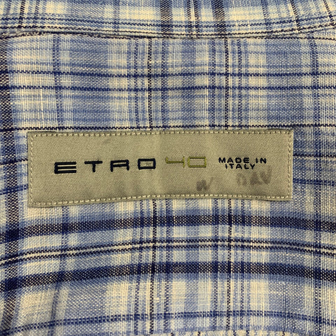 ETRO Size 40 Blue White Plaid Button Down Long Sleeve Shirt