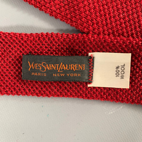 YVES SAINT LAURENT Burgundy Red Knit Wool Tie
